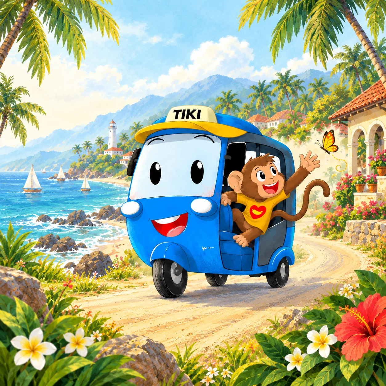 Tiki and Milo beside the sea